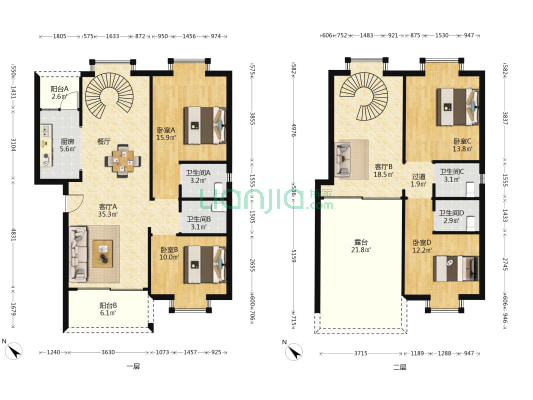 虹晖苑 4室2厅4卫 153平方