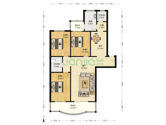裕祥园 3室2厅2卫 146平方