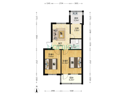 司家庄西街20号院 2室1厅1卫 56平方