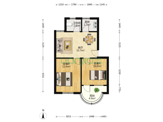 谈公北路166弄 2室1厅1卫 61平方