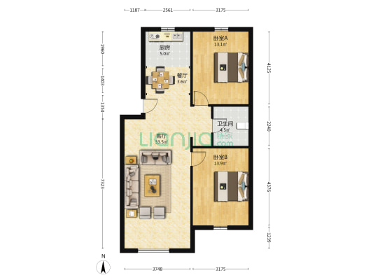 路弘·阳光佳苑 2室2厅1卫 98平方