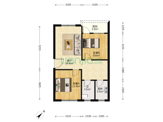 银河阁 2室1厅1卫 61平方