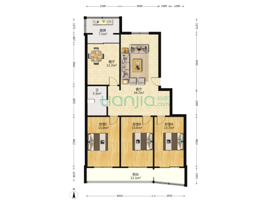 建南小区 3室2厅1卫 135平方