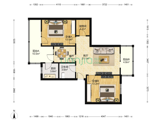 长柏路社区居委会第三小区 2室2厅1卫 85平方