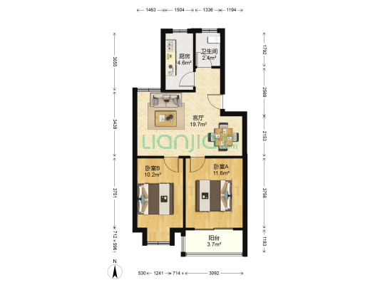 城市绿洲花园北苑 2室1厅1卫 63平方