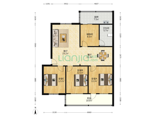 汝河路22号院 3室2厅1卫 116平方
