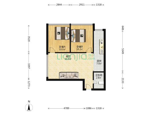 紫荆一号 2室1厅1卫 58平方