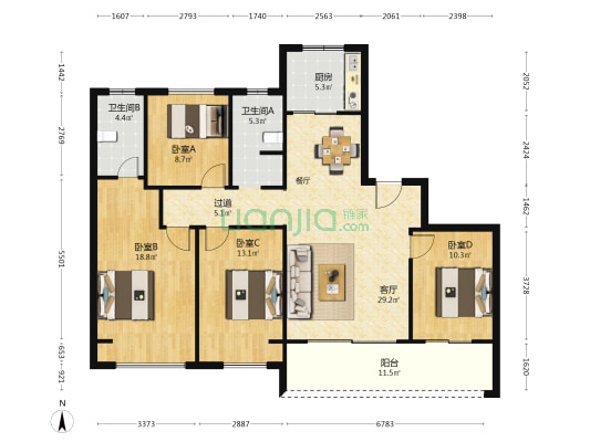 原岸三号院 4室1厅2卫 143平方