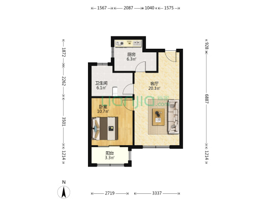 龙和家园 1室1厅1卫 74平方