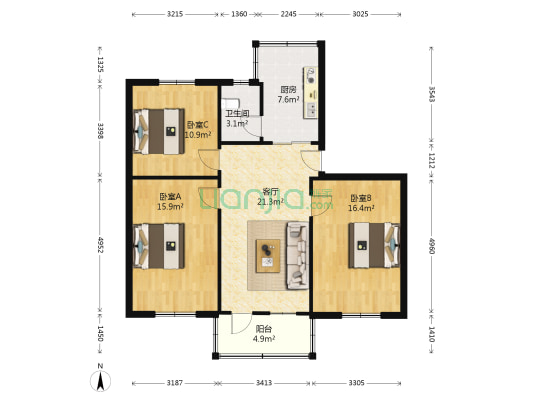教育局宿舍 3室1厅1卫 94平方