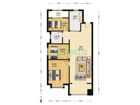 环球港湾 3室1厅1卫 110平方