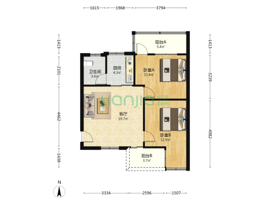 横滘二路 2室1厅1卫 55平方