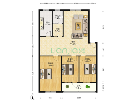 电影公司家属院(魏都区) 3室1厅1卫 130平方
