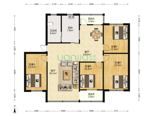 胡大海弄8号 4室2厅1卫 120平方