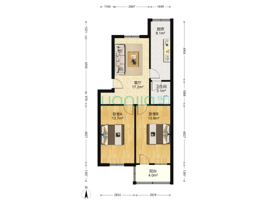 王家巷 2室1厅1卫 68平方
