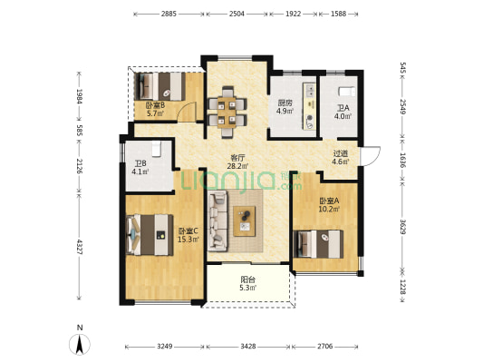 广银大都会 3室1厅2卫 97平方