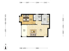 鸿坤理想湾西北朝向一居室，可贷款，证满二。-涿州鸿坤理想湾北区户型图