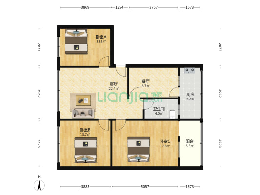 泰山北路二段271号 3室2厅1卫 116平方