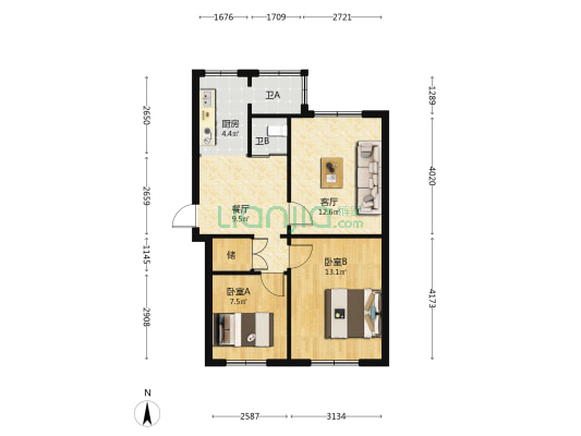 乐园小区 2室2厅2卫 66平方