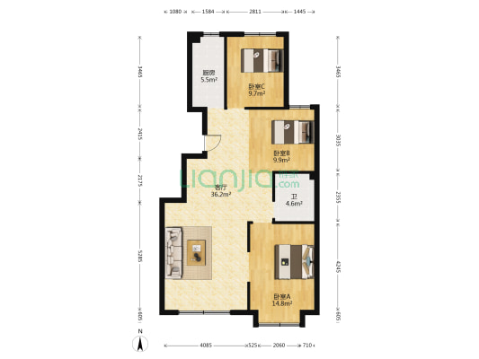 建大文峰苑2期 3室1厅1卫 104平方
