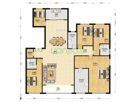 碧桂园云顶二期 5室1厅4卫 250平方
