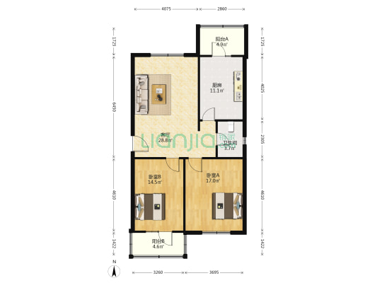 鲲鹏苑 2室1厅1卫 103平方