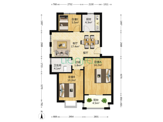 滨河花苑南苑 3室1厅1卫 76平方