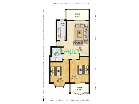 樱花园二区 2室1厅1卫 95平方