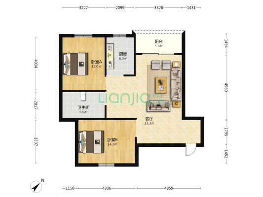金地嘉信花园 2室1厅1卫 101平方