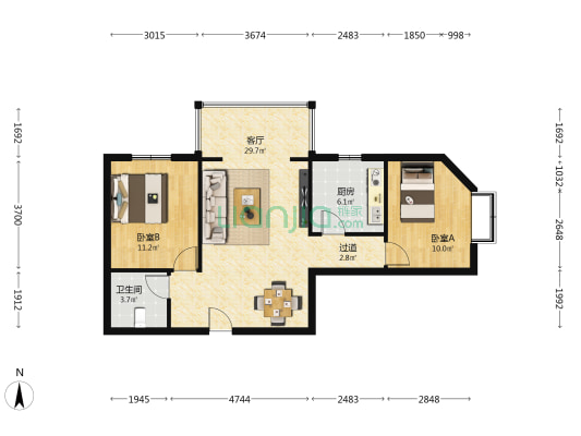 良安居园小区 2室1厅1卫 92平方