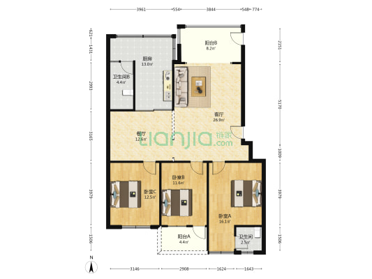 广西区统计局宿舍 3室2厅2卫 118平方