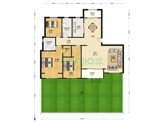 普罗理想国西3苑 3室1厅2卫 159平方