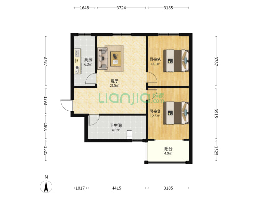 旺峰林逸 2室1厅1卫 96平方