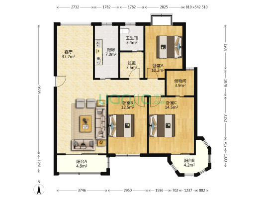 紫金北郡 3室1厅1卫 116平方