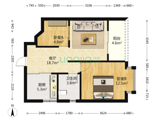 渝高美好星空 2室1厅1卫 65平方