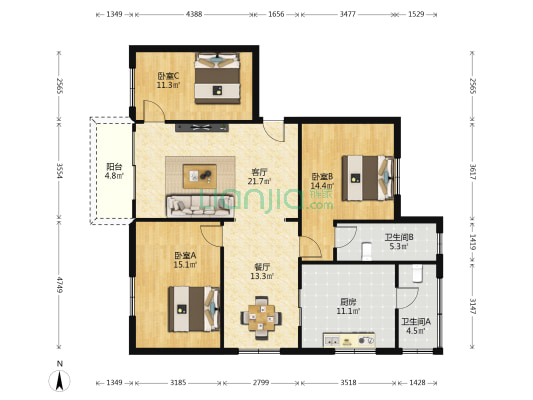 南桂二街 3室2厅2卫 125平方