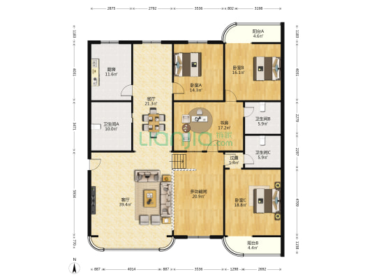 现代银河园 5室2厅3卫 221平方