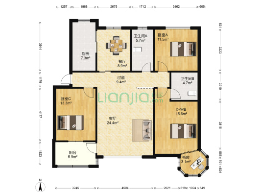 格林家园 4室2厅2卫 124平方