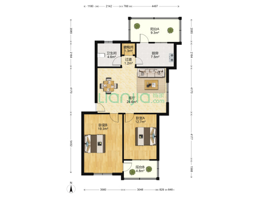 阳光苑 2室1厅1卫 100平方