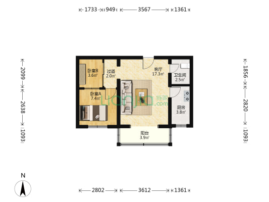 阳光街 2室1厅1卫 71平方