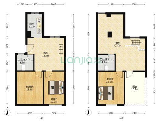 运河人家 · 虹桥坊 2室1厅2卫 104平方