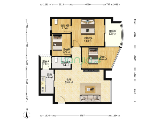 嘉年华府 2室1厅1卫 103平方