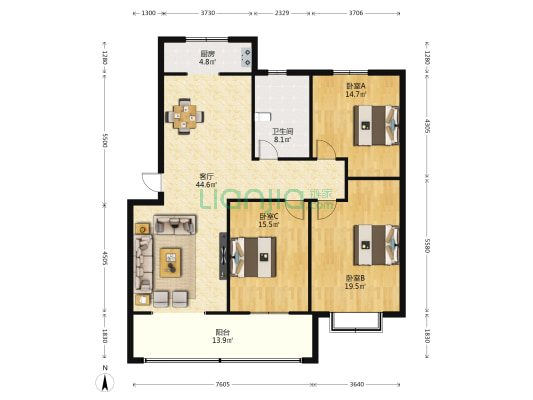 和谐小区 3室1厅1卫 142平方