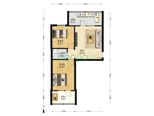三小区 2室1厅1卫 63平方
