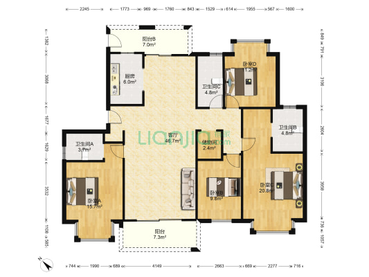 五矿御江金城 4室1厅3卫 177平方