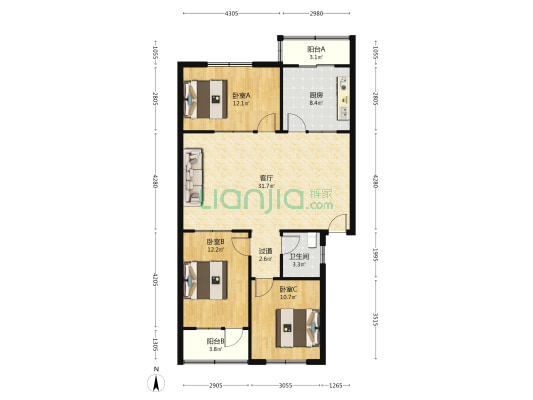 故事小区(万福南路) 3室1厅1卫 112平方