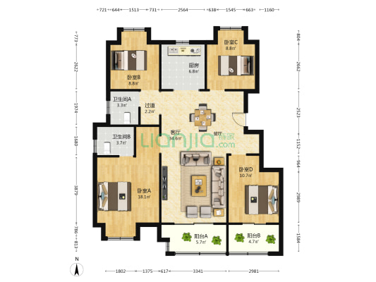 泽信·湖畔云筑 4室1厅2卫 123平方