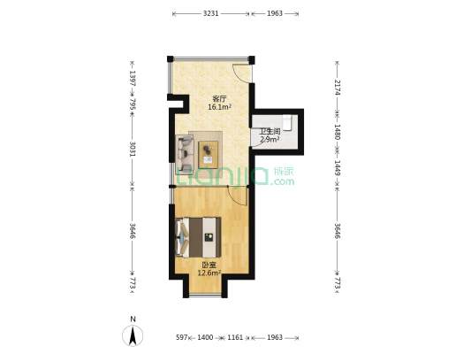 晶石国际中心 1室1厅1卫 88平方