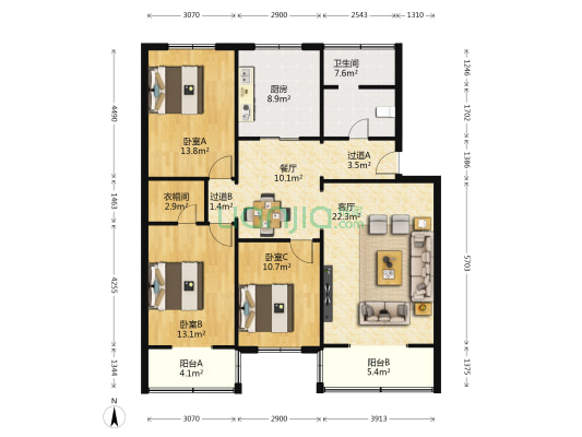 法院家属区 3室2厅1卫 129平方