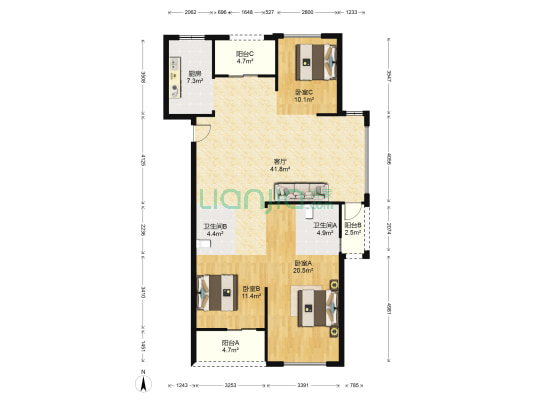 江滨之城 3室1厅2卫 143平方